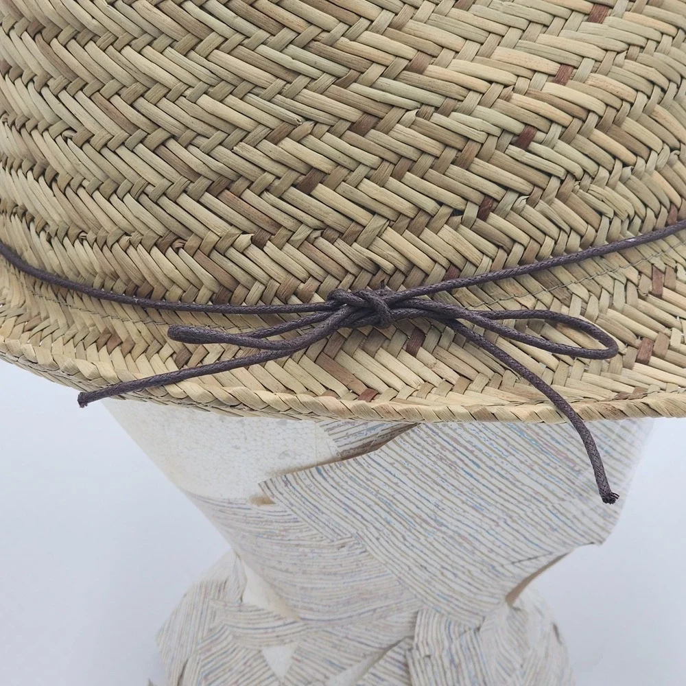 Vintage 2012 Women Straw Fedora Thin Band Detail Natural Plant Material One Size